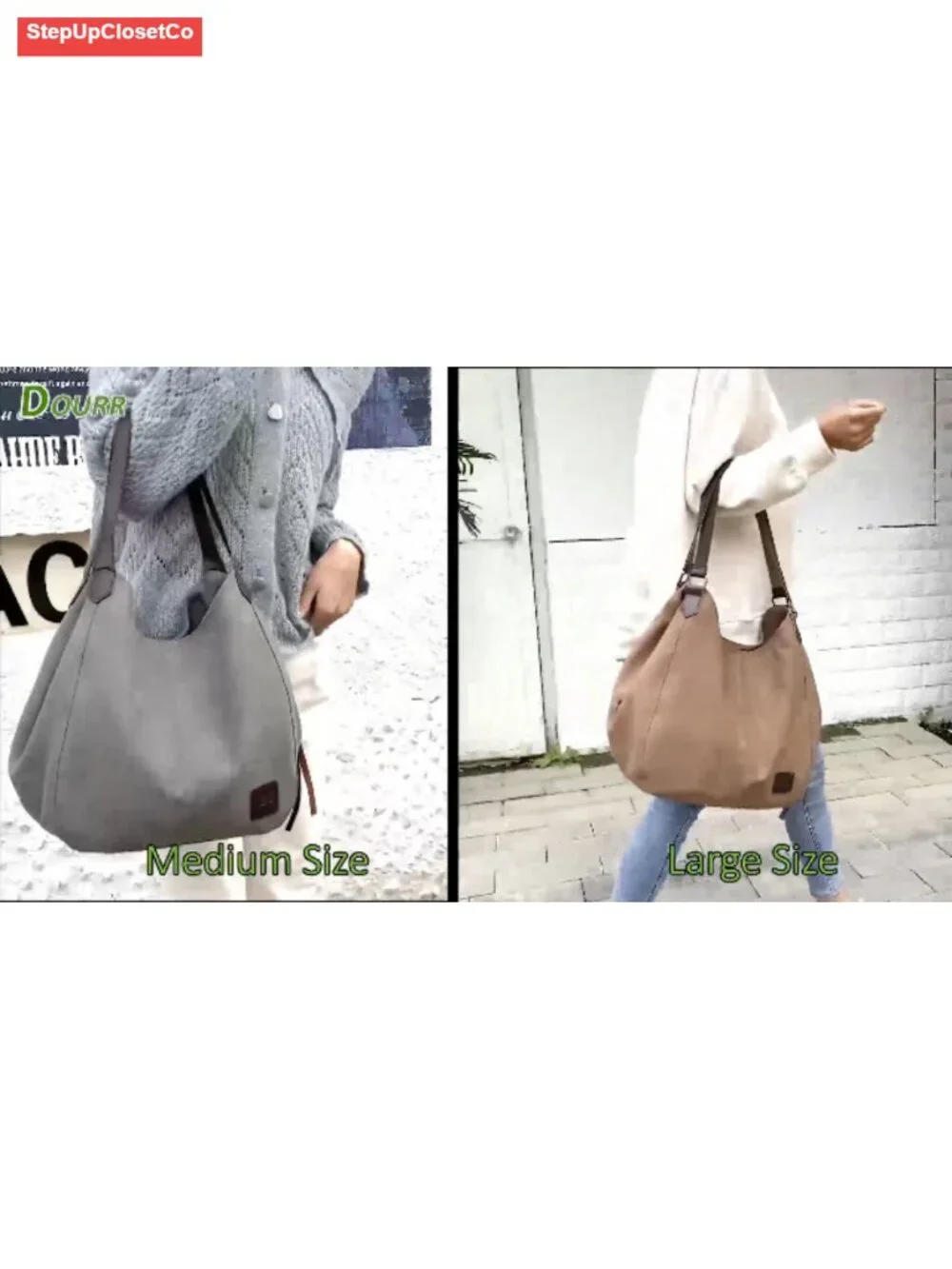 Canvas Multi-Pocket Hobo Bag with Magnetic Closure and Zipper, Shoulder Bag